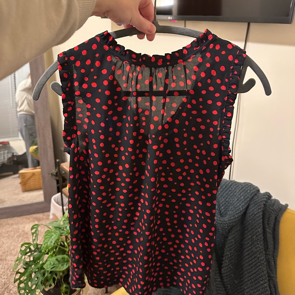 LOFT Black and Red Polka Dot Sleeveless Blouse